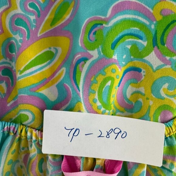 Lilly Pultizer Sarabeth Top XS Shorely Blue Double Trouble Silk NWT TP-2890 - Picture 2 of 11